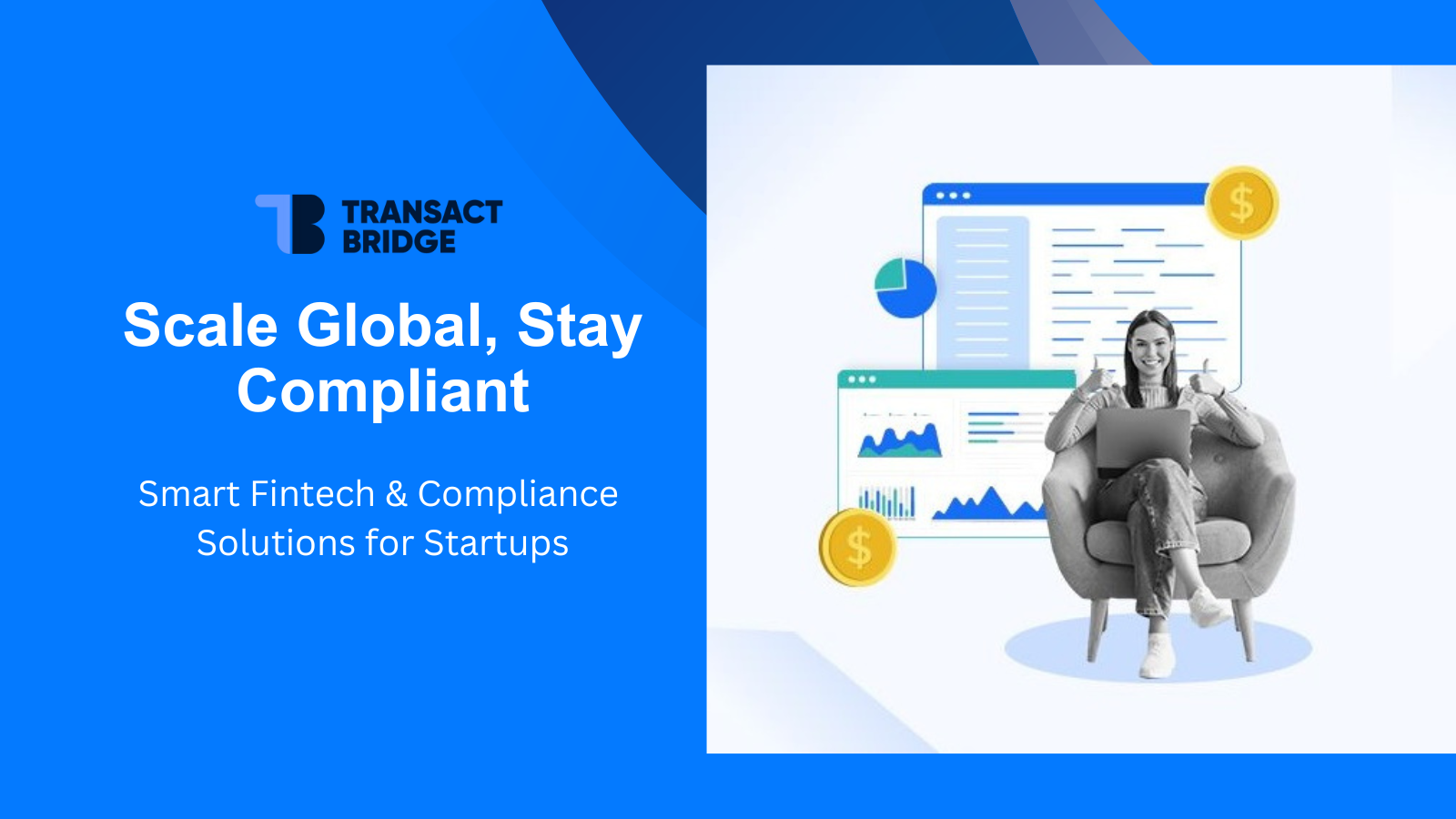 Flat-style illustration showing compliance checklist, financial dashboard, and fintech icons, representing best compliance support and embedded fintech solutions for online business start-ups.